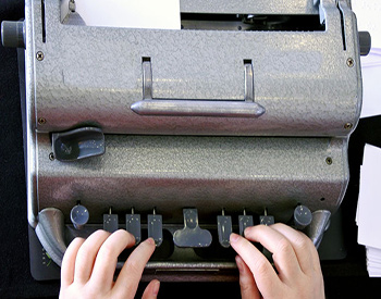 Photograph of a Perkins braillewriter